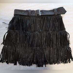 Black sparkly fringe skirt with adjustable front belt
